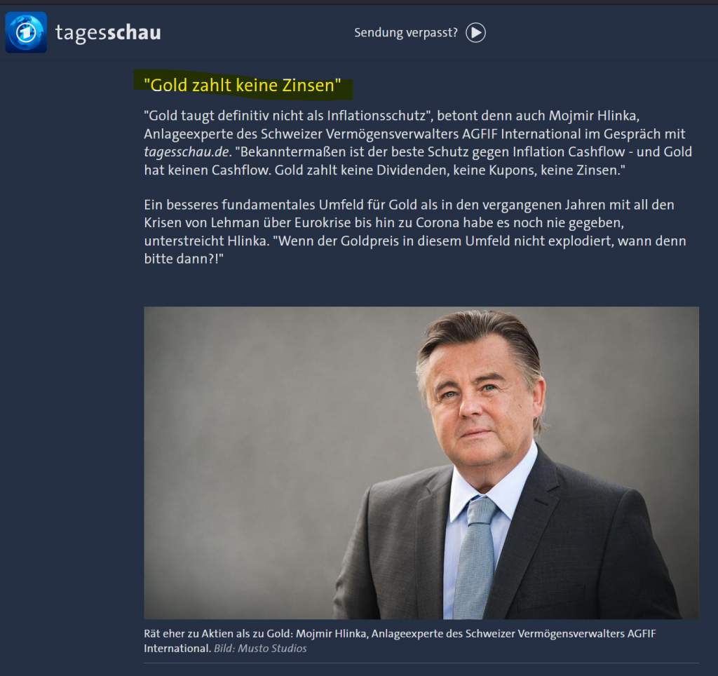 Tagesschau ARD Interview Hlinka AGFIF Gold als Inflationsschutz taugt nichts 07.01.2022