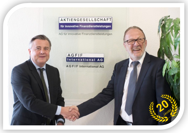20 jähriges Firmenjubiläum der AGFIF mit M. Hlinka (CEO) und Anton Meyer (VR) der AGFIF International AG