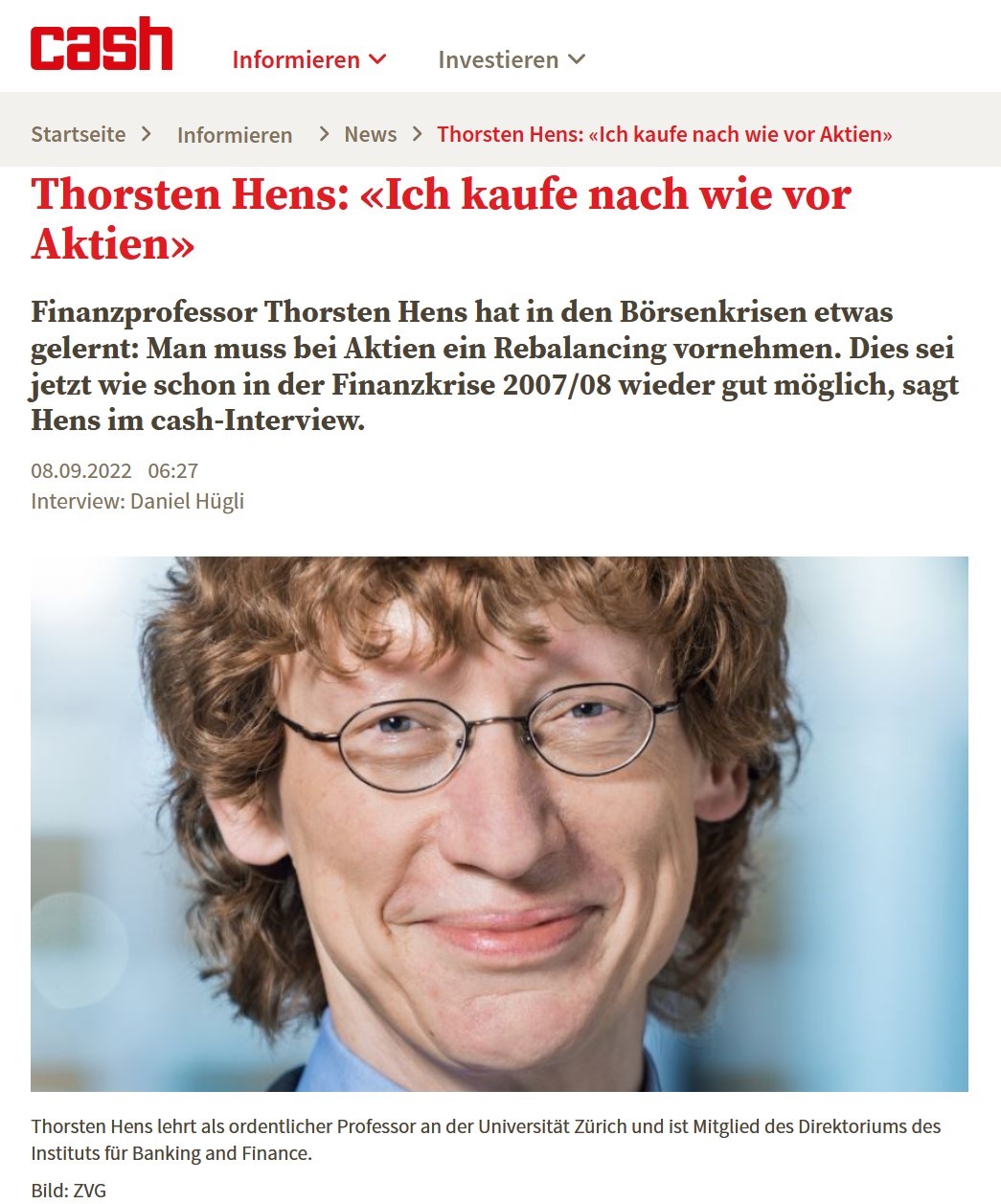 cash.ch Auszug mit Thorsten Hens