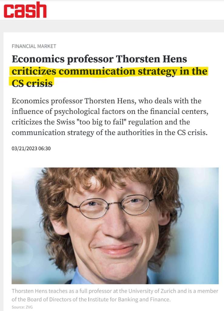 Hens criticizes strategy CS crisis 2023-03-21.